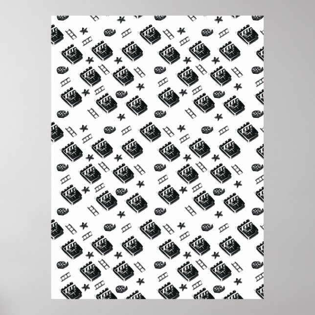 Seamless Ciak Pattern with cinema symbols and clap Poster (Front)