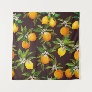Seamless citrus pattern. Hand drawn vintage illust Tapestry