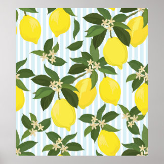 Seamless citrus vintage pattern on white backgroun poster