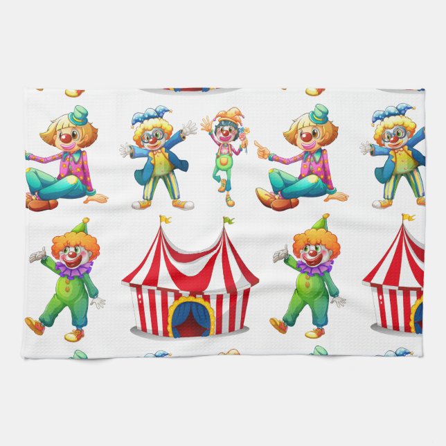 Seamless clowns and circus tent tea towel (Horizontal)