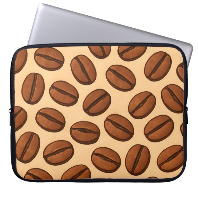 Seamless Coffee Bean Pattern | Warm Brown Café  Laptop Sleeve (Front)
