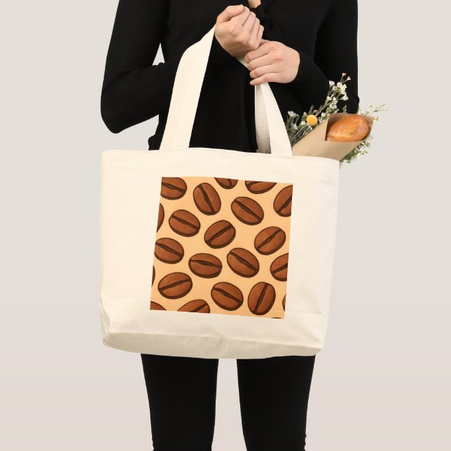 Seamless Coffee Bean Pattern | Warm Brown Café  Large Tote Bag (Front (Product))