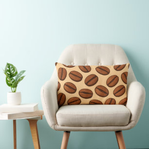 Seamless Coffee Bean Pattern Warm Brown Café Lumbar Cushion