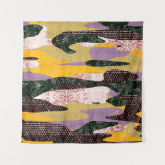 Seamless collage in camo shapes vivid montage. Hig Tapestry