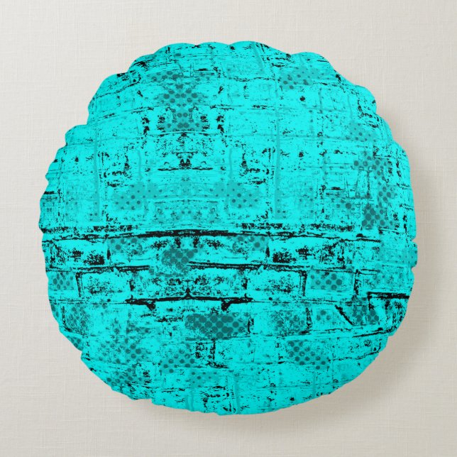 Seamless color grunge turquoise. Halftone elements Round Cushion (Front)