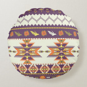 Seamless colorful aztec pattern round cushion