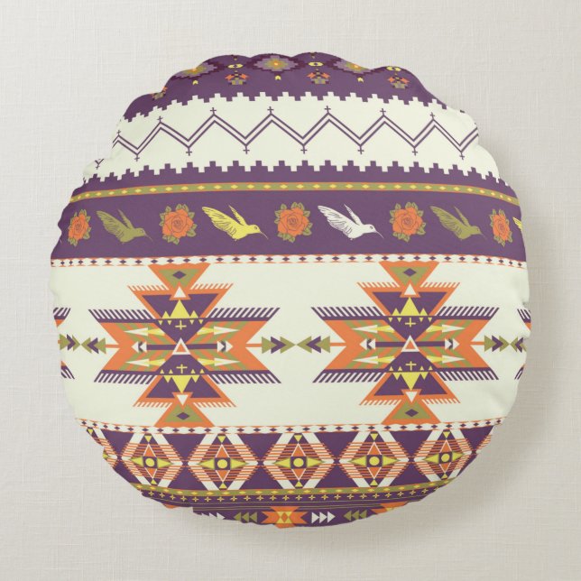 Seamless colorful aztec pattern round cushion (Front)