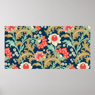 Seamless colorful floral pattern in folk style wit poster