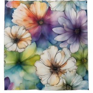 Seamless Colorful Flowers in Watercolor Shower Curtain