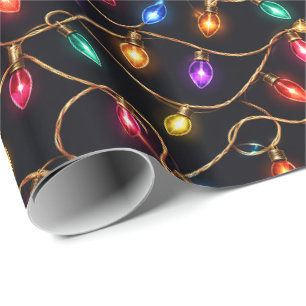 Seamless Colorful Holiday Lights Pattern Wrapping Paper