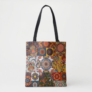 Seamless colorful patchwork tile with Islam, Arabi Tote Bag