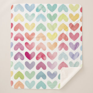 Seamless colorful watercolor painted hearts patter sherpa blanket