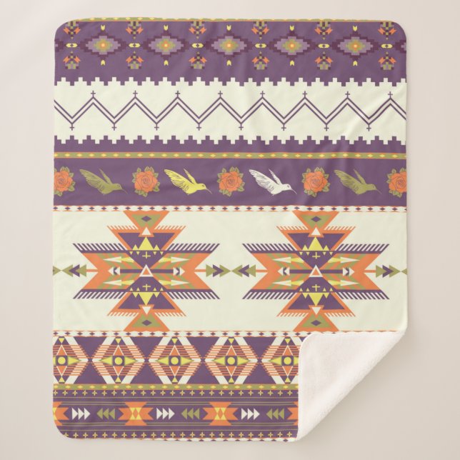 Seamless colourful aztec pattern sherpa blanket (Front)