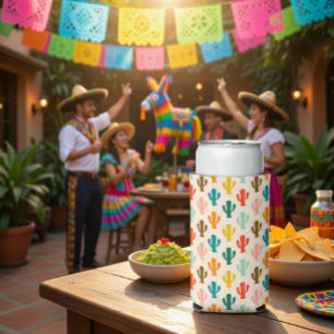 Seamless Colourful Cacti Can Cooler 