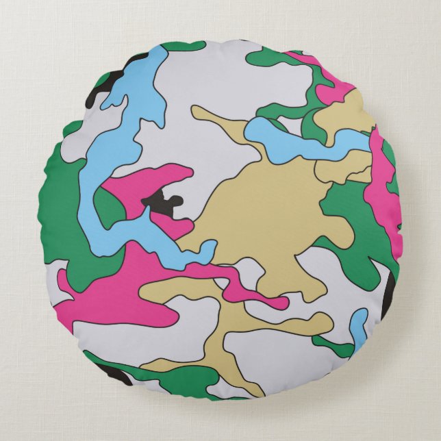 Seamless colourful camouflage background pattern.  round cushion (Front)