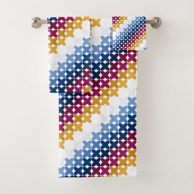 Seamless colourful cross stitch pattern bath towel set (Insitu)