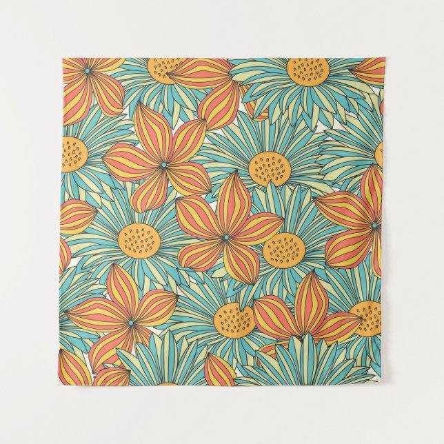 Seamless colourful floral pattern design tapestry (Front)