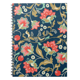 Seamless colourful floral pattern in folk style wi notebook