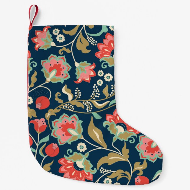 Seamless colourful floral pattern in folk style wi small christmas stocking (Front)