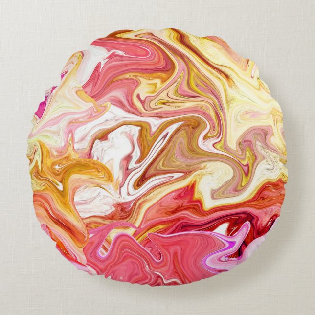 Seamless colourful marble texture, abstract patter round cushion (Front)