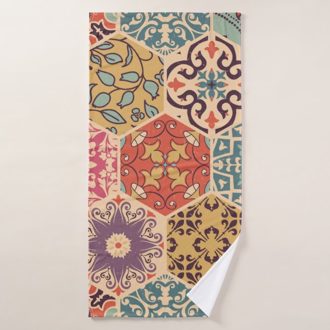 Seamless colourful patchwork tile with Islam, Arab Bath Towel (Bath Towel)