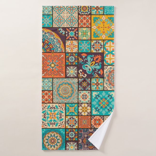 Seamless colourful patchwork tile with Islam, Arab Bath Towel (Bath Towel)