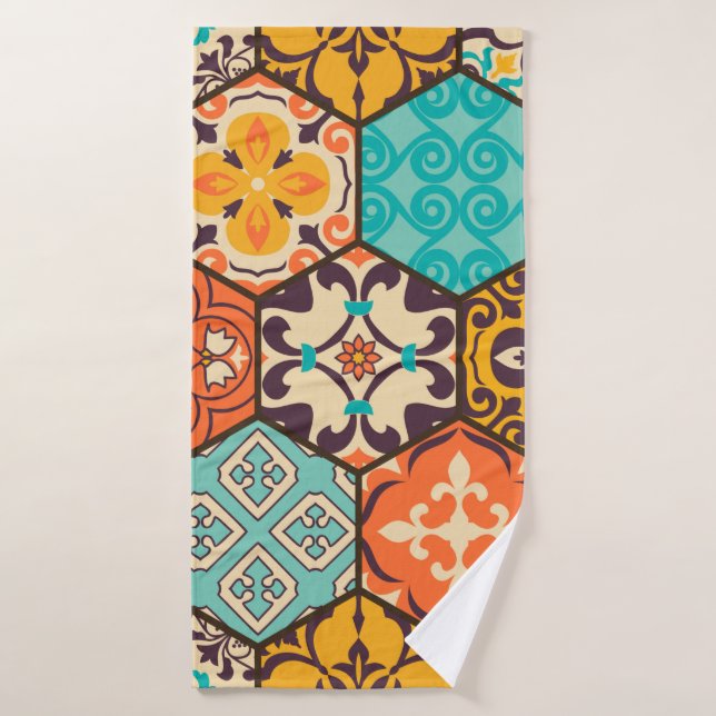 Seamless colourful patchwork tile with Islam, Arab Bath Towel (Bath Towel)