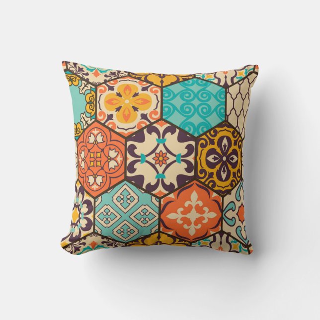 Seamless colourful patchwork tile with Islam, Arab Cushion (Front)