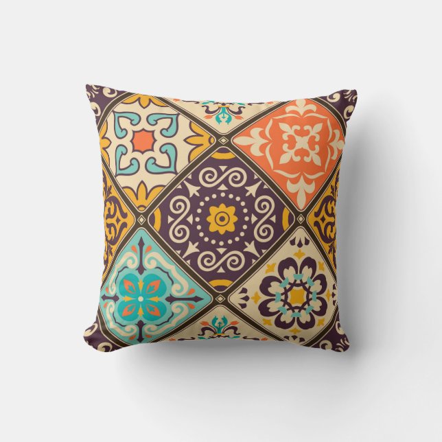Seamless colourful patchwork tile with Islam, Arab Cushion (Front)