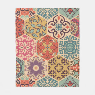 Seamless colourful patchwork tile with Islam, Arab Fleece Blanket