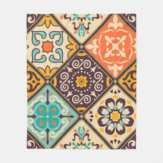 Seamless colourful patchwork tile with Islam, Arab Fleece Blanket (Front)