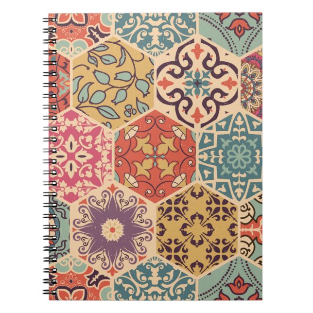 Seamless colourful patchwork tile with Islam, Arab Notebook (Front)
