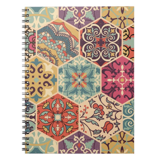 Seamless colourful patchwork tile with Islam, Arab Notebook (Front)
