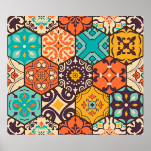 Seamless colourful patchwork tile with Islam, Arab Poster