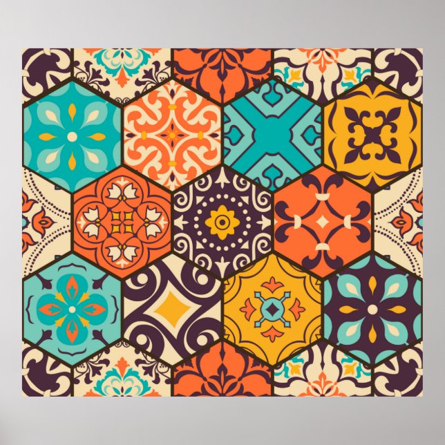 Seamless colourful patchwork tile with Islam, Arab Poster (Front)