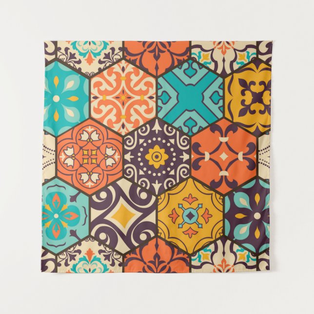 Seamless colourful patchwork tile with Islam, Arab Tapestry (Front)
