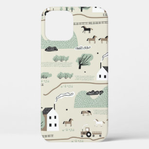 Seamless colourful pattern with house, trees, hors iPhone 12 case