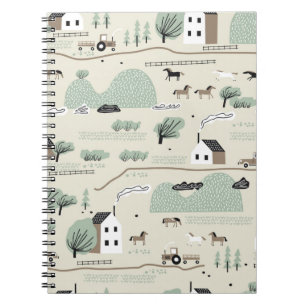 Seamless colourful pattern with house, trees, hors notebook