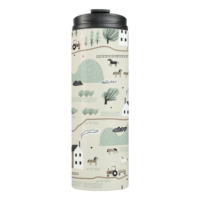 Seamless colourful pattern with house, trees, hors thermal tumbler (Front)