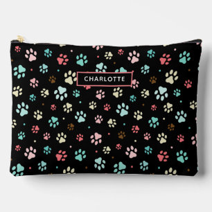 Seamless Colourful Small Dog Paws Black  Accessory Pouch