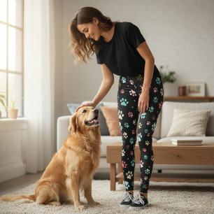 Seamless Colourful Small Dog Paws Leggings