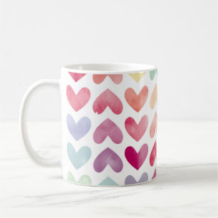 Seamless colourful watercolor painted hearts patte coffee mug