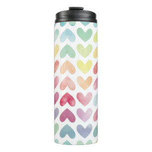 Seamless colourful watercolor painted hearts patte thermal tumbler