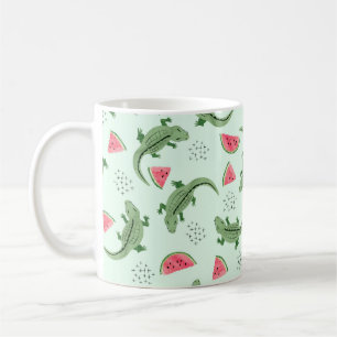 Seamless crocodile pattern with watermelon slices. coffee mug