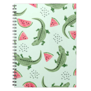 Seamless crocodile pattern with watermelon slices. notebook