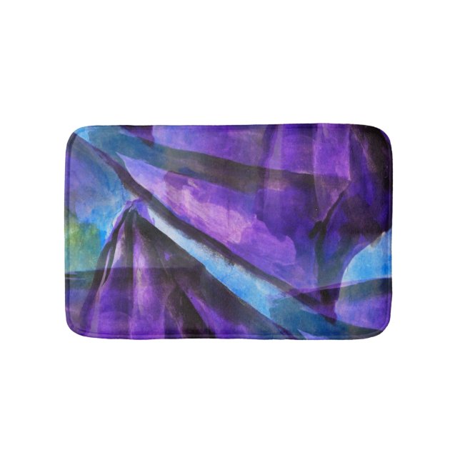 seamless cubism purple, blue abstract art bath mat (Front)