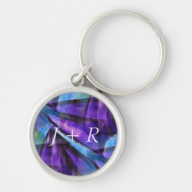 seamless cubism purple, blue abstract art key ring (Front)