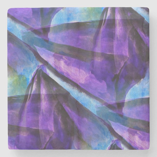 seamless cubism purple, blue abstract art stone coaster (Front)