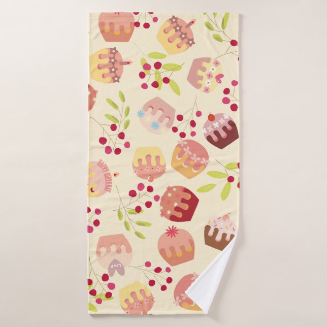 seamless cup cake illustration bath towel (Bath Towel)