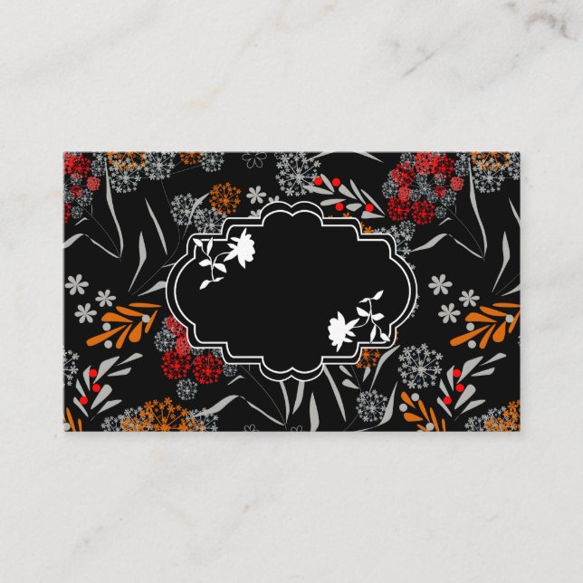 Seamless cute small flowers floral pattern black v business card (Front)